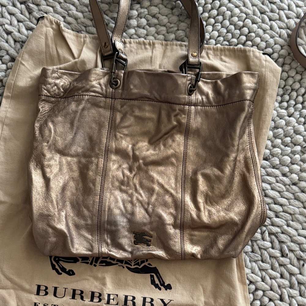 Burberry Metallic Bronze Leather Tote Bag